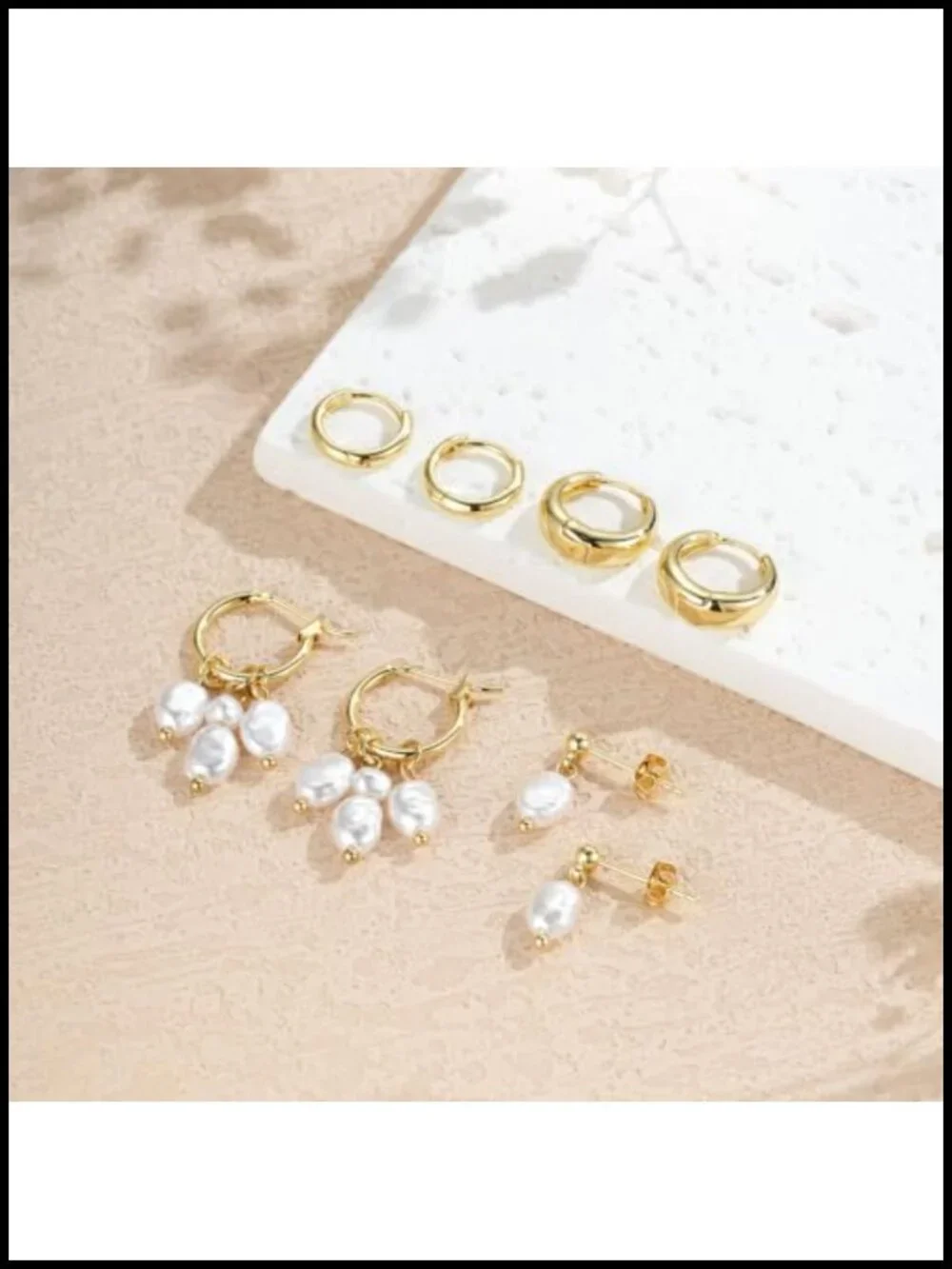 14K Gold Plated Hoop Earrings Set for Women Dainty CZ Pearl Huggies Jewelry Gift
